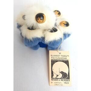 Blanket Toss Mink Eskimo Pin Cushion Blue White Made in Alaska New